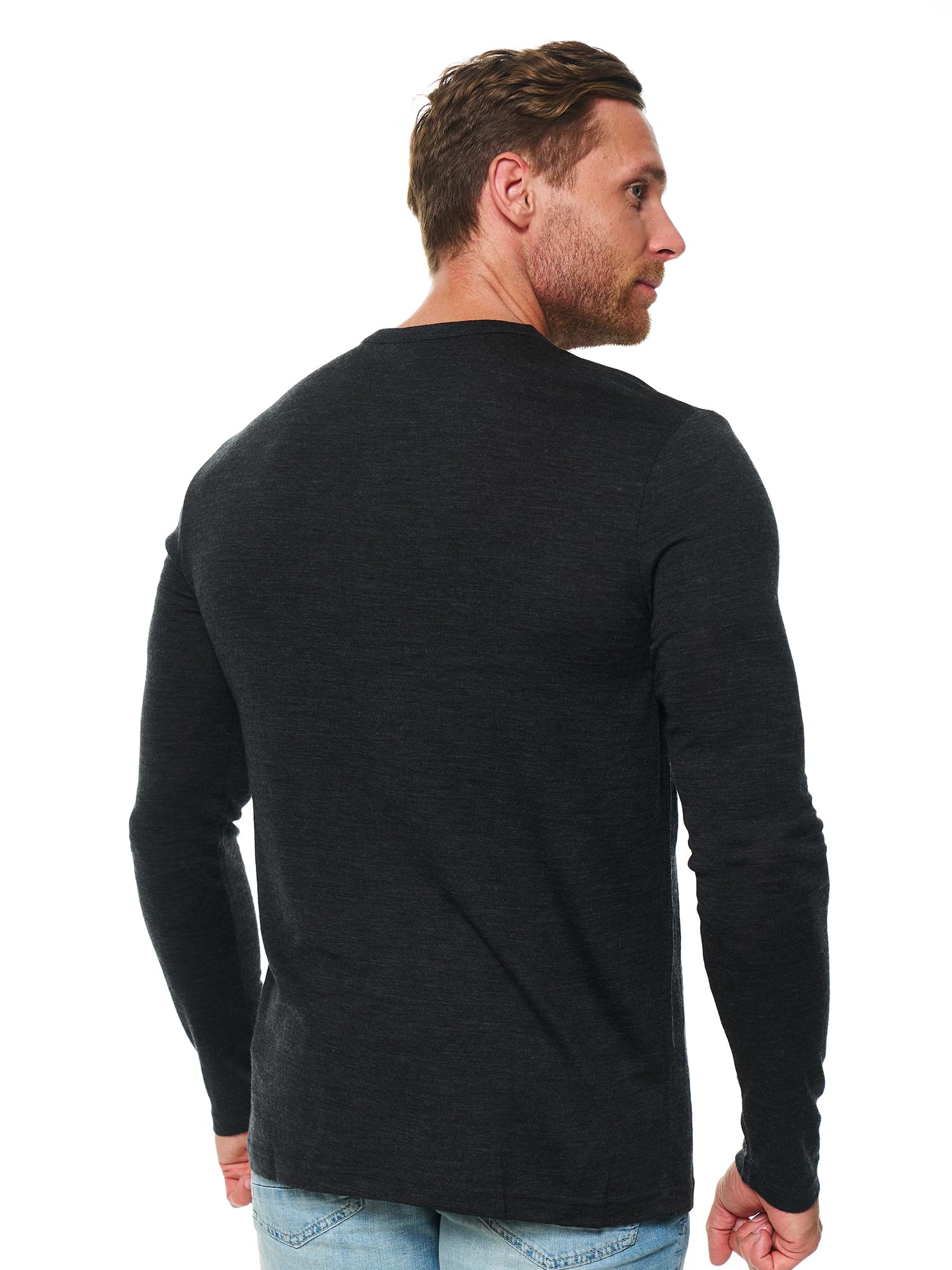 Merino.tech 100% Merino Shirt Herren Langarm 3 Kragenformen Outdoor Alltag | Henley Shirt mit Knopfleiste, Rundhals, V-Ausschnitt kratzfrei, für Casual und Büro, geruchshemmend, feuchtigkeitsableitend