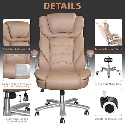 Miniatura 4 de Sucrever Silla de oficina ejecutiva sillas de oficina grandes y altas para personas pesadas asiento ancho de 400 libras silla de oficina de cuero