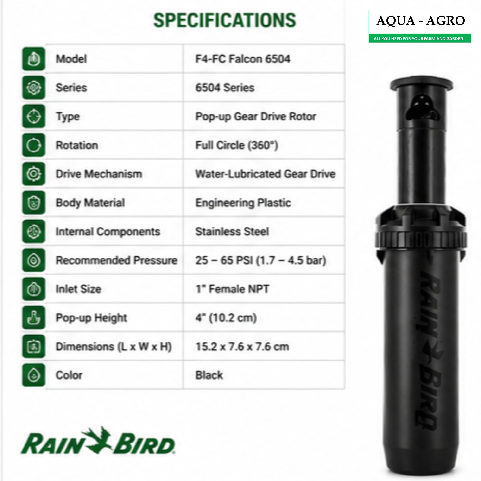 Rain Bird F4-FC Falcon 6504 Serie Vollkreis-Rotor Pop-Up-Regner