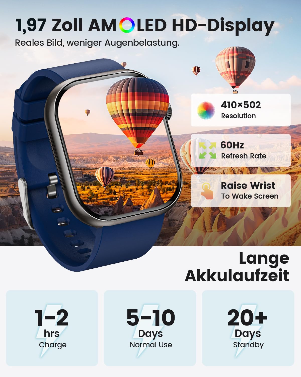 2026 Neue Smartwatch Herren mit EKG/HRV/Blutdruck/Mikro-Gesundheitscheck, 1,97" AMOLED Gesundheitsuhr mit 24H Herzfrequenz SpO2 Schlafmonitor, BMI, 140+ Sportmodi, Körpertemperatur für iOS Android