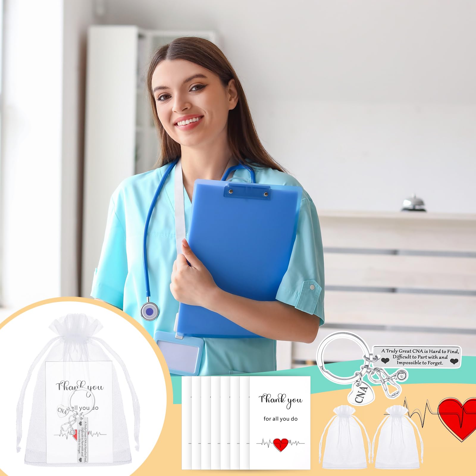 Sureio CNA Week Gift Bulk Appreciation Keychain CNA Accessories for Work Certified Nursing Assistant Graduation Party