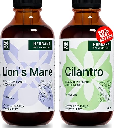 Extractos líquidos de hongos y hojas de cilantro de melena de león  Suplementos de tintura de hierbas naturales  Alta potencia 4 onzas líquidas