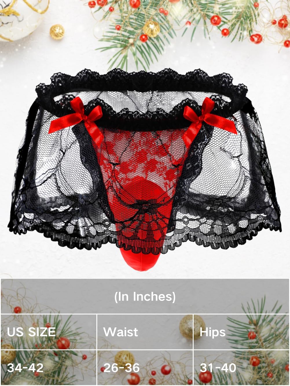 Mens Lace Sexy Underwear, Sissy Pouch Panties Femboy For Men, Low Rise Bow Lingerie Fits 34-42, Sheer Girly - Image 6
