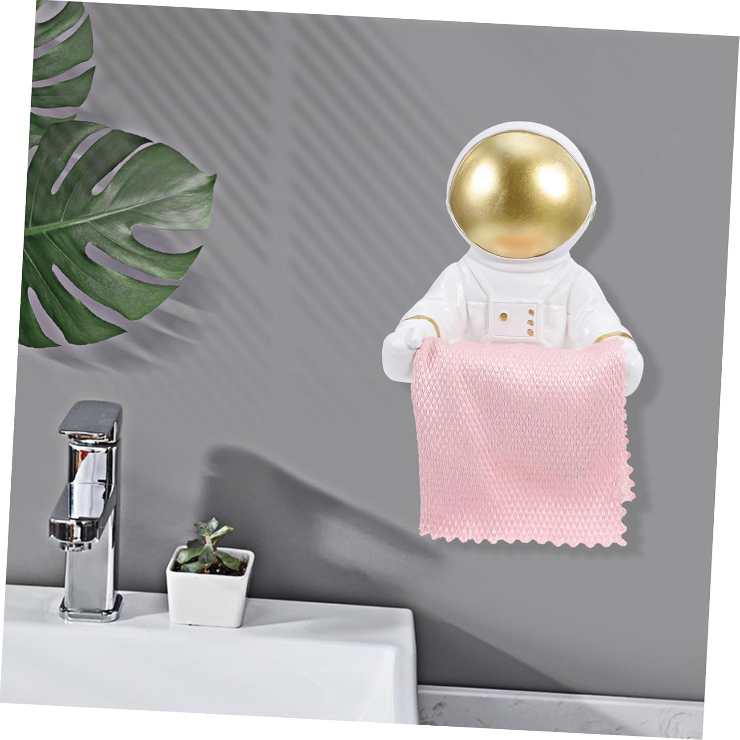 GALPADA Golden Astronaut Toilet Paper Holder Wall Mounted Tissue Stand Decorative Space-Themed Roll Paper Rack for Home Hotels Restaurants Metal Tissue Storage Organizer