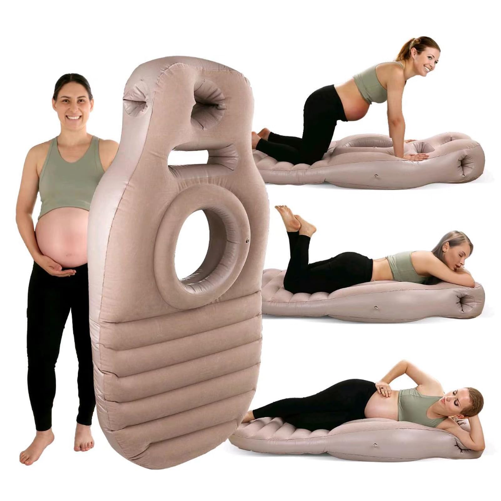 Denash Almohada de Embarazo Inflable con Agujero de Vientre, Almohada de Soplado de Embarazo Portátil, de Embarazada de Cuerpo Completo para Mujeres Embarazadas (Grey)