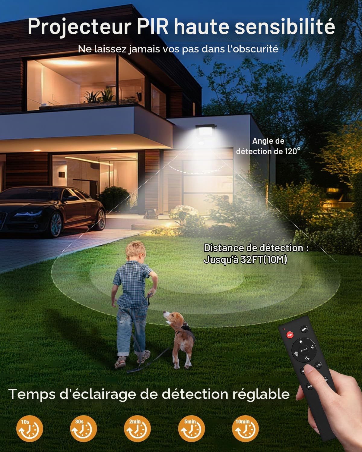 vighep 35W Projecteur LED Extérieur avec Détecteur, 6500K Blanc Froid Spot de Mouvement avec Télécommande, IP66 Étanche Eclairage Exterieur Lumiere pour Jardin Garage Backyard, 2paquet