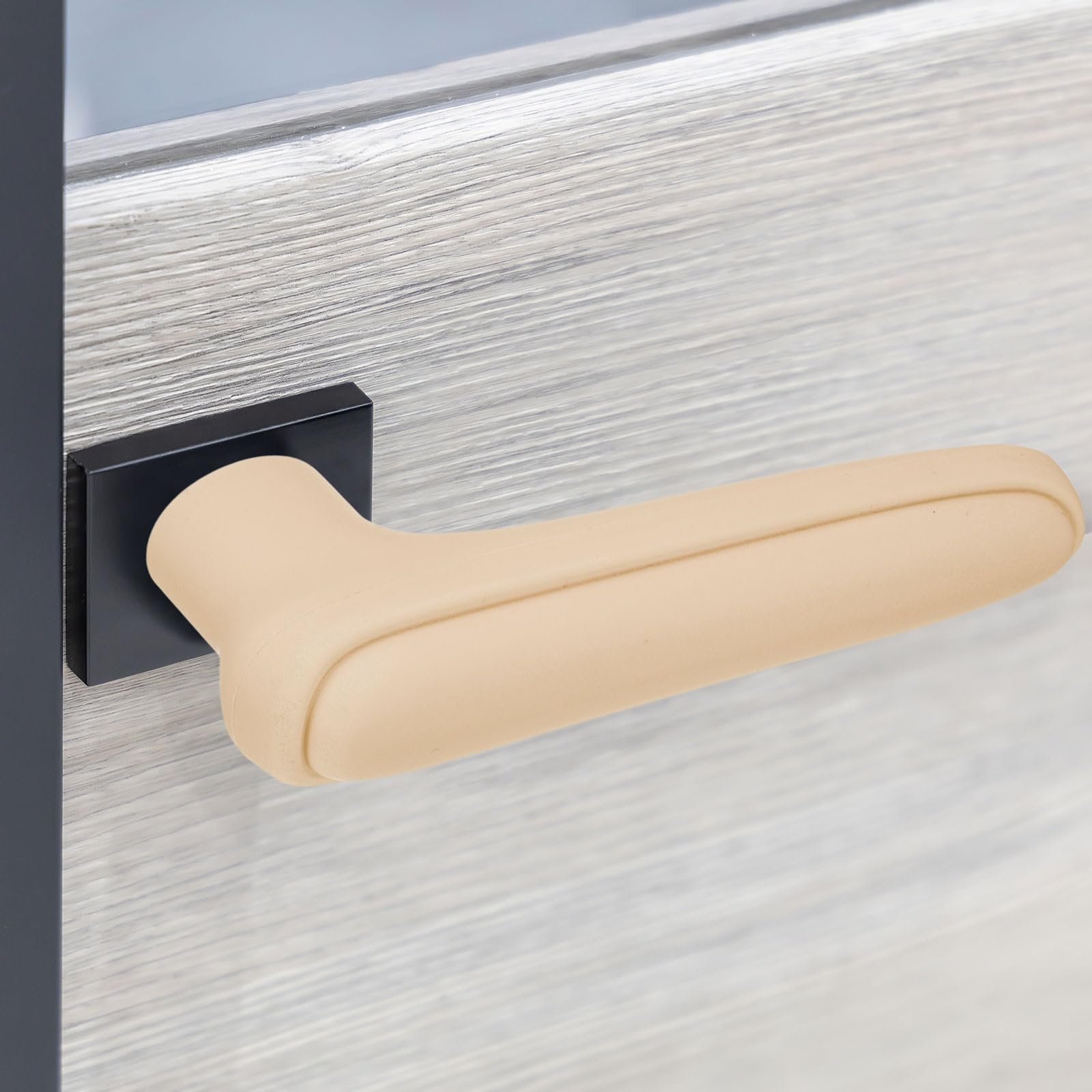 PATIKIL 5.9 Inch Door Handle Cover Silicone Sleeve Protector, 2Pcs Cushion Cover Protect Hands for Kitchen Bathroom Bedroom Beige
