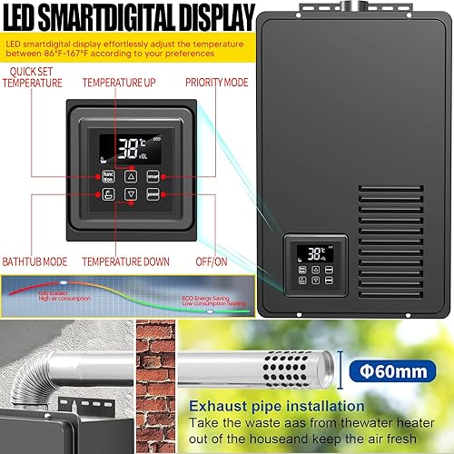 Miniatura 6 de Calentador de agua sin tanque Gas natural,6.3 GPM Calentador de agua constante de gas natural para interiores de alta eficiencia,Calentador de agua