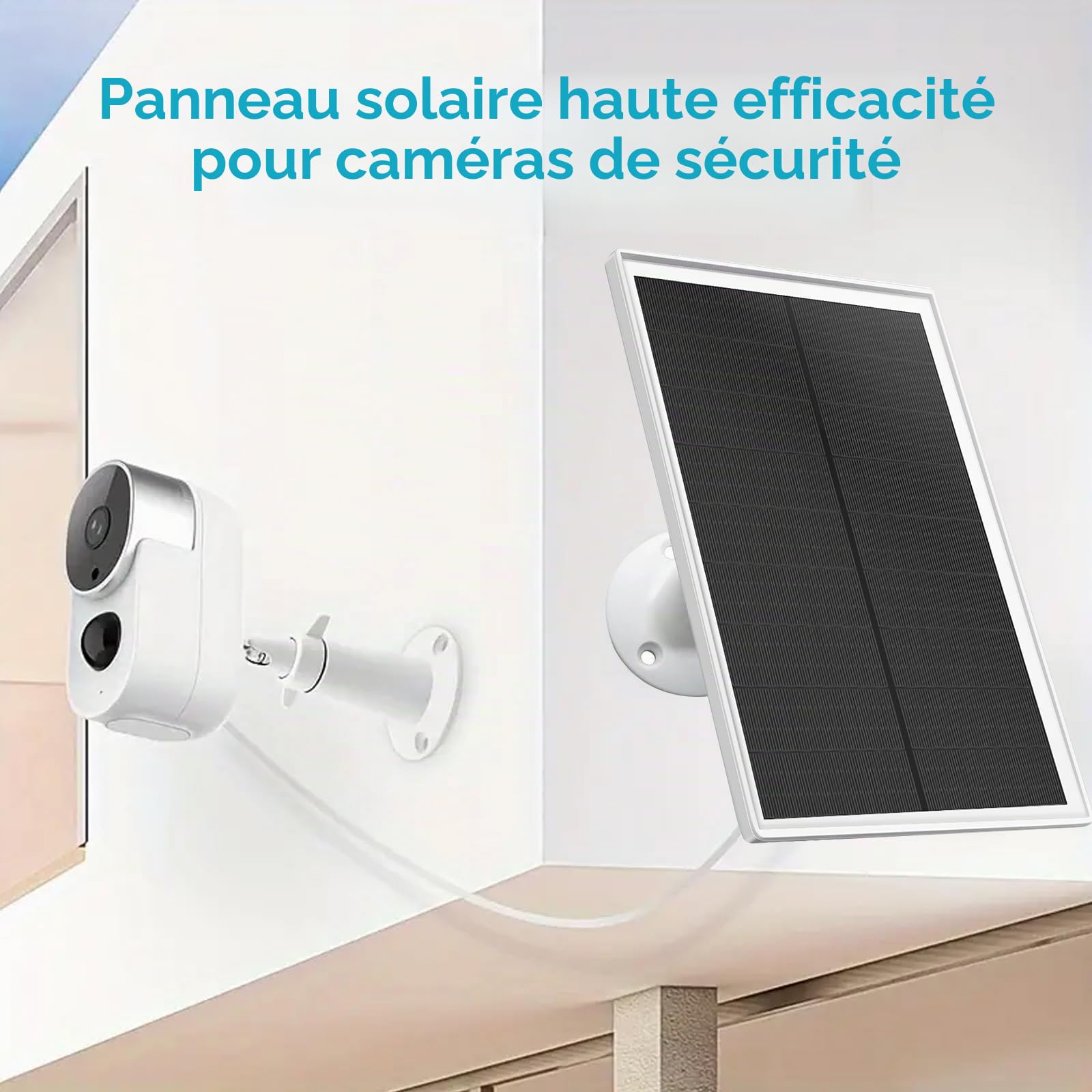 Lot de 2 panneaux solaires pour Arlo Essential 2K Outdoor (2e génération)/appareil photo Essential XL (2e génération)/projecteur essentiel, charge continue 5 V 6 W, câble de 3 m, résistant aux
