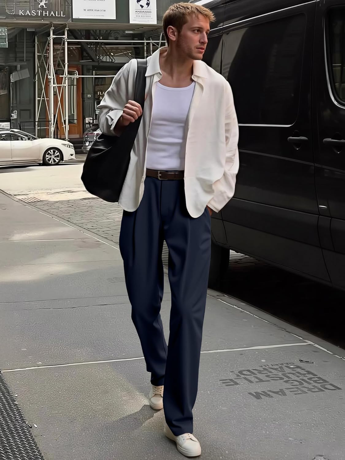 JMIERR Men's Baggy Pants Pleated Wide Leg Casual Dress Loose Fit Slacks Trousers - Image 5