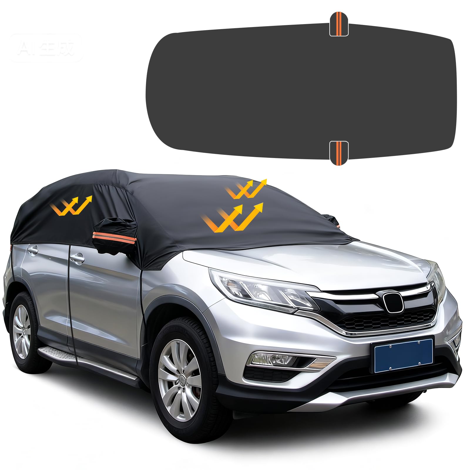 Demi Housse Voiture Ninonly 210D Universelle Demi Bache Voiture Exterieur Protection Toutes Saisons Contre la Pluie, la Poussière, Le Soleil et Les Feuilles Noire