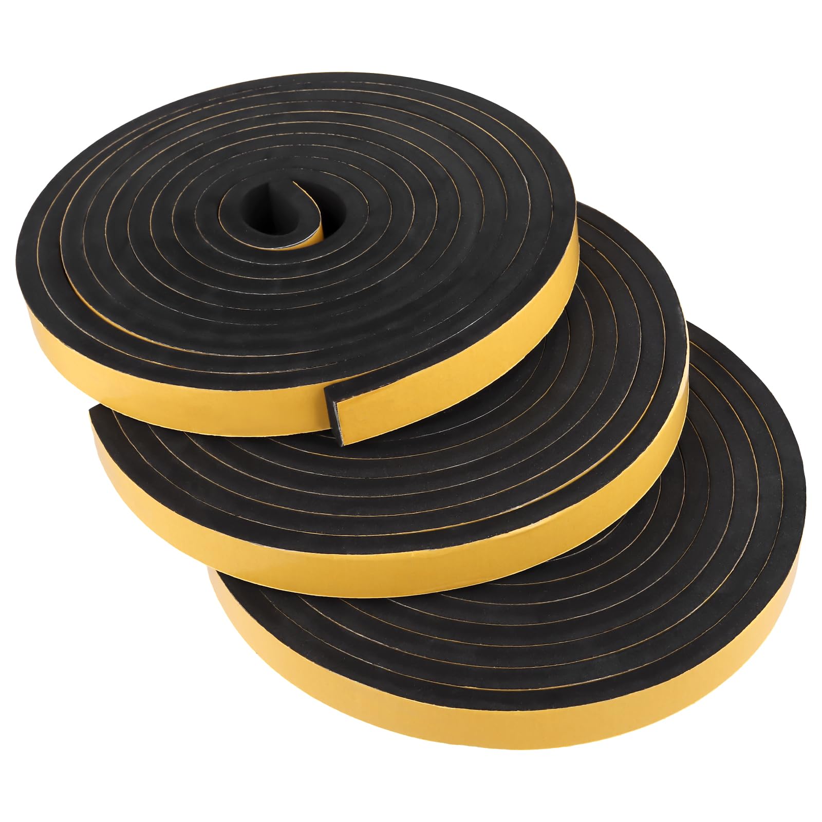 Lot de 3 bandes d'étanchéité autocollantes en caoutchouc mousse 25 mm x 10 mm x 5 m Noir pour porte fenêtre