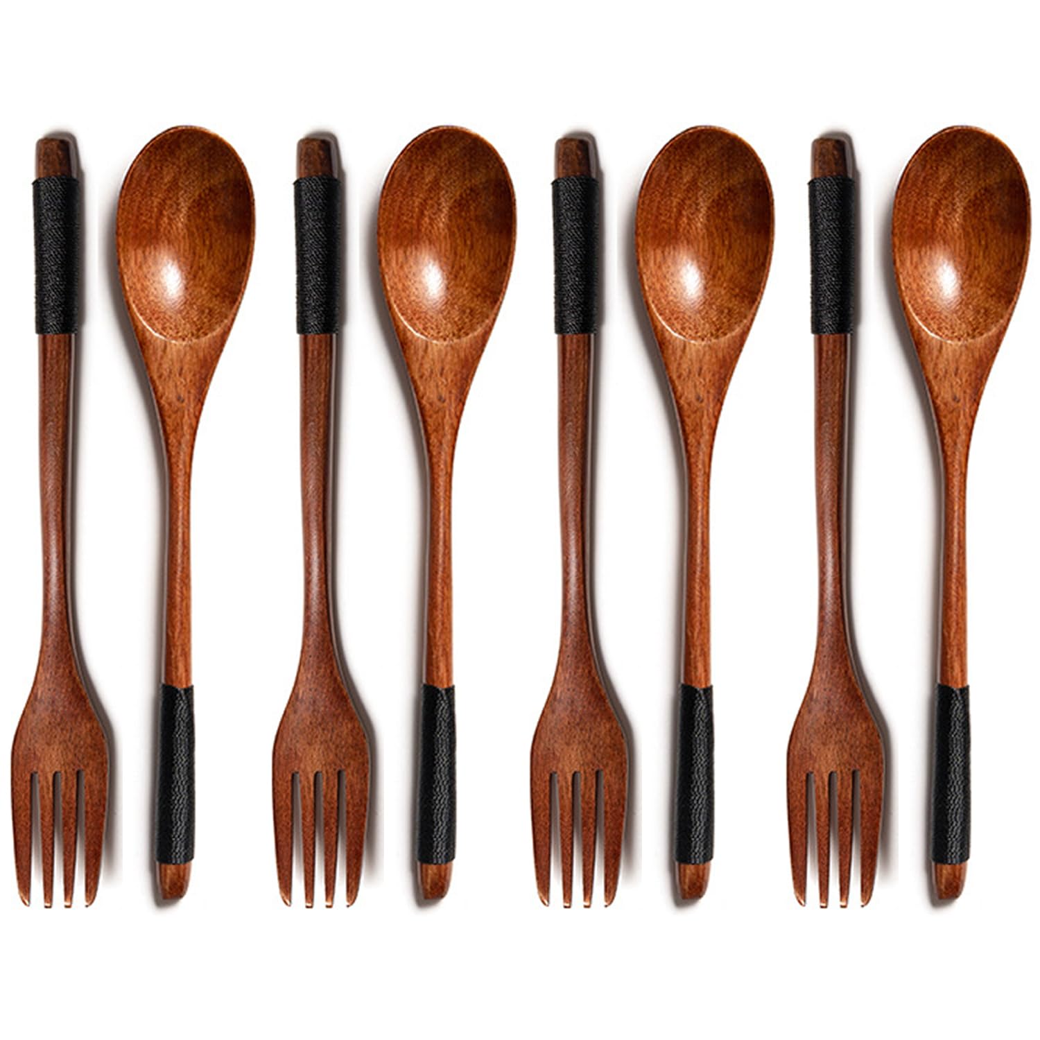 8 Pièces Vaisselle Bois, Cuillère En Bois Cuisine, Cuillere En Bois, Fourchettes En Bois, Fourchettes, Long Manche Pour Protéger De La Chaleur, Pour Dîner Cuisine Vaisselle Camping, Brun