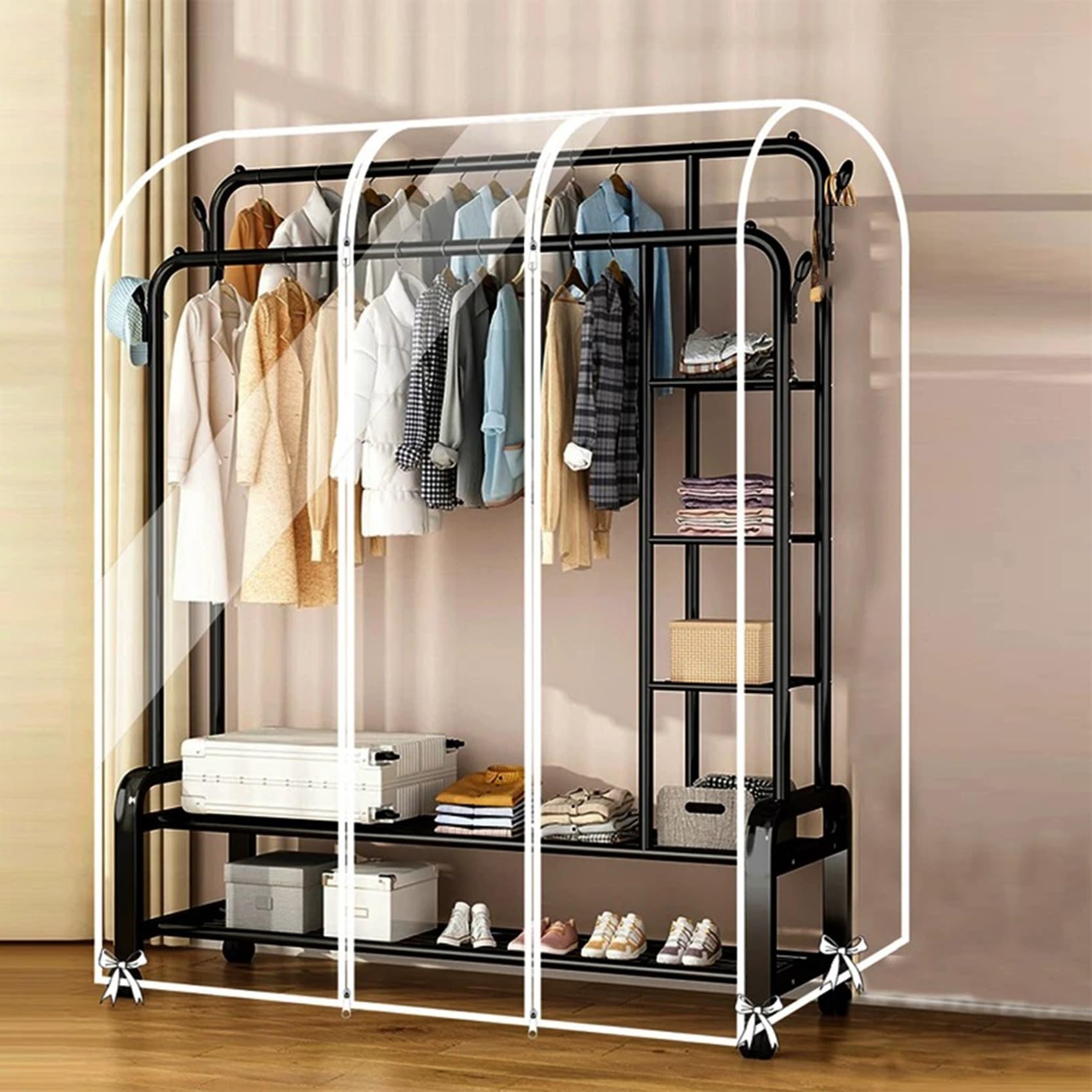 Transparent Clothes Rack Cover,Extra Long 1.96ft~6.56ft,Height 4.92ft,Dustproof Waterproof Garment Rail Cover,Clothes Protective Covers with Zipped(Clear,150x50x150cm)