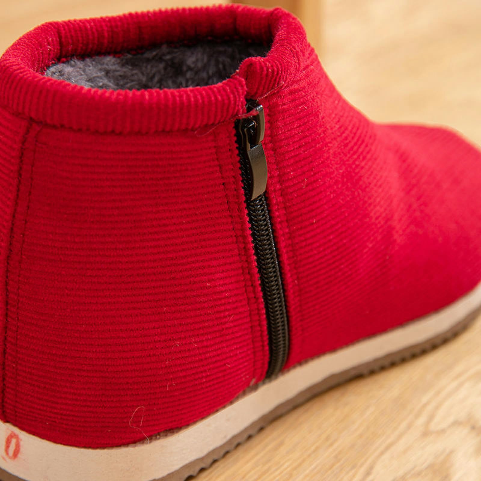 Zapatillas Fiesta De Fieltro Difuso De Las Mujeres Espuma De Memoria Cerrada Damas con Forro De Goma Anti-Deslizamiento De Revestimiento Cálido-jujube Rojo-42 Yardas