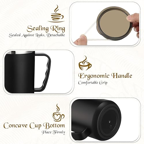 Miniatura 3 de Paquete de 6 tazas de café aisladas de acero inoxidable a granel con asa y tapa, 17 onzas, taza de café aislada al vacío de doble pared, taza