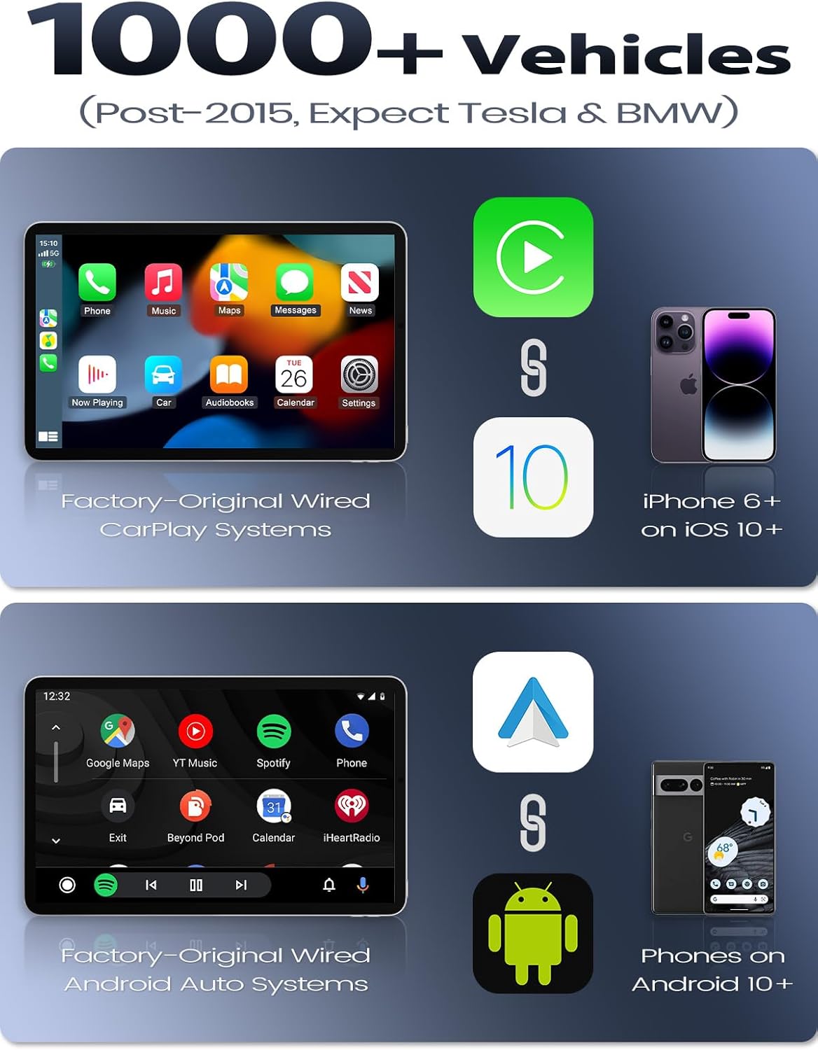 Mini Wireless CarPlay Adapter for iPhone & Android Auto (2026 Upgrade), No Delay, Fast Stable, Plug & Play, Converts Wired to Wireless Car Play Dongle, for Vehicles from 2016, USB-A/Type-C Gray