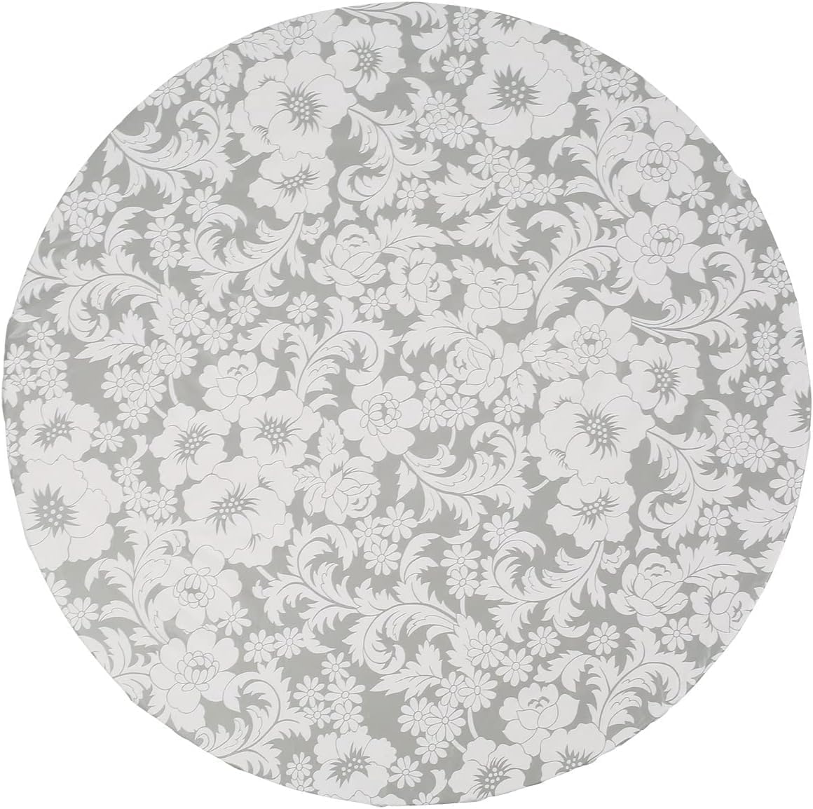 GRISHA Waterproof Round Tablecloth,Elastic Edged Fitted,Oilcloth,PVC,Wipeable,Outdoor circular plastic cover. (Grey Flowers, 95x112cm) - Image 3