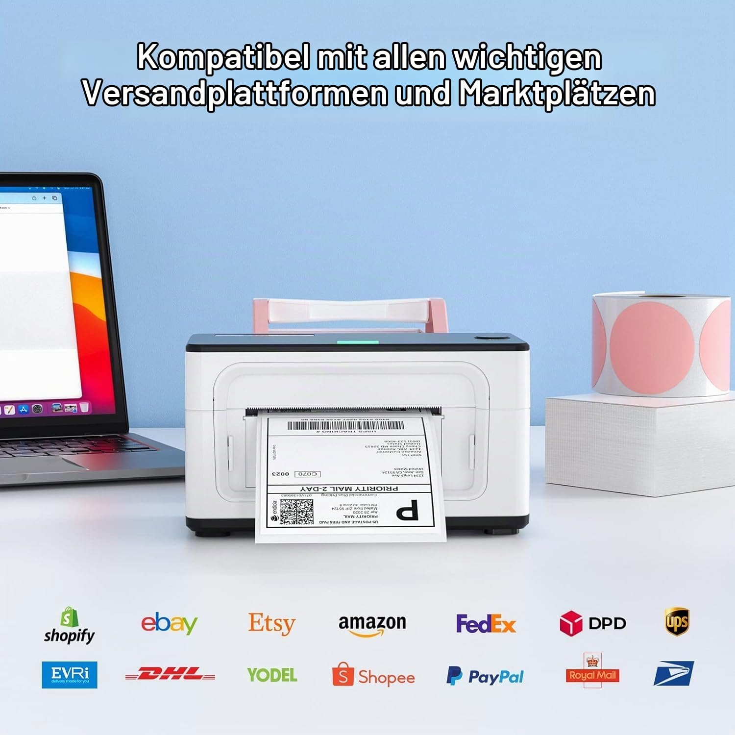 MUNBYN Versandaufkleber selbstklebend 4×6 DHL Etiketten 6000 Stück Thermoetiketten BPA-freie Thermopapier für DHL UPS DPD, Kompatibel mit MUNBYN Nelko Phomemo Etikettendrucker, Weiß