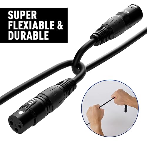Miniatura 4 de Elecan - Cable XLR de micrófono de 50 pies, cable de altavoz XLR equilibrado resistente (de 25 a 200 pies), cable de micrófono blindado de 3 pines