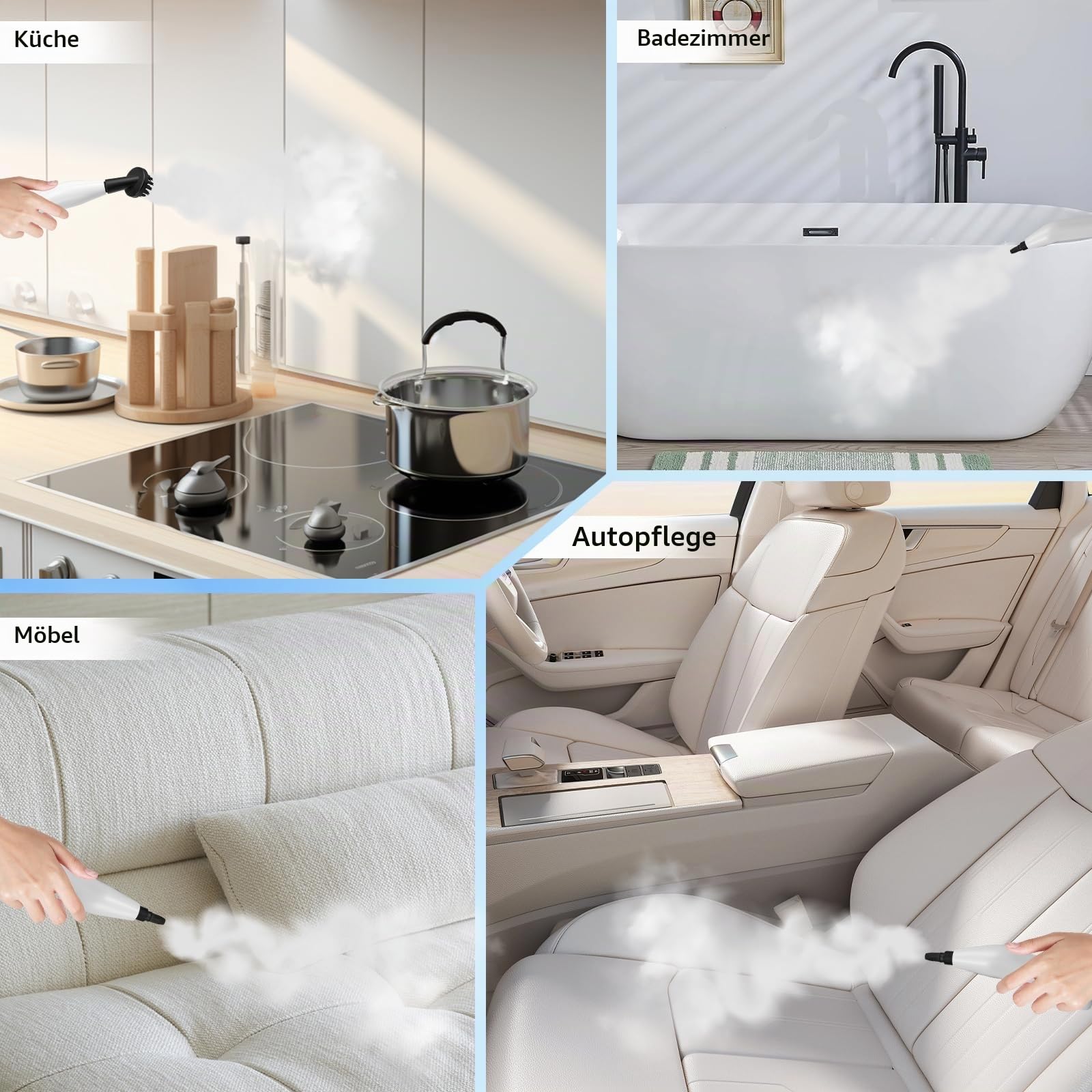 Dampfreiniger Handgerät, 1500W 4.5BAR Tragbarer Handdampfreiniger mit Digitaldisplay, 1.2L Wassertank, 8 Zubehör, Hochdruck Dampfreiniger für Alles Küchenmöbel Boden Badezimmer Auto