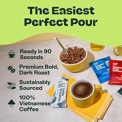 Miniatura 5 de Copper Cow Coffee Pour Over Vietnamese Coffee Pouches + Sweetened Condensed Milk Creamers (8 Coffees & 8 Milk Creamers) Vanilla Lattes, No