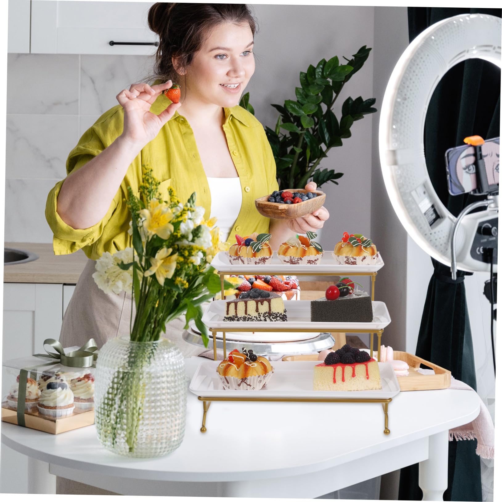 Alzata da dessert europea a più livelli, vassoio da portata elegante per cibo, compleanni e matrimoni, elegante alzata da tavolo