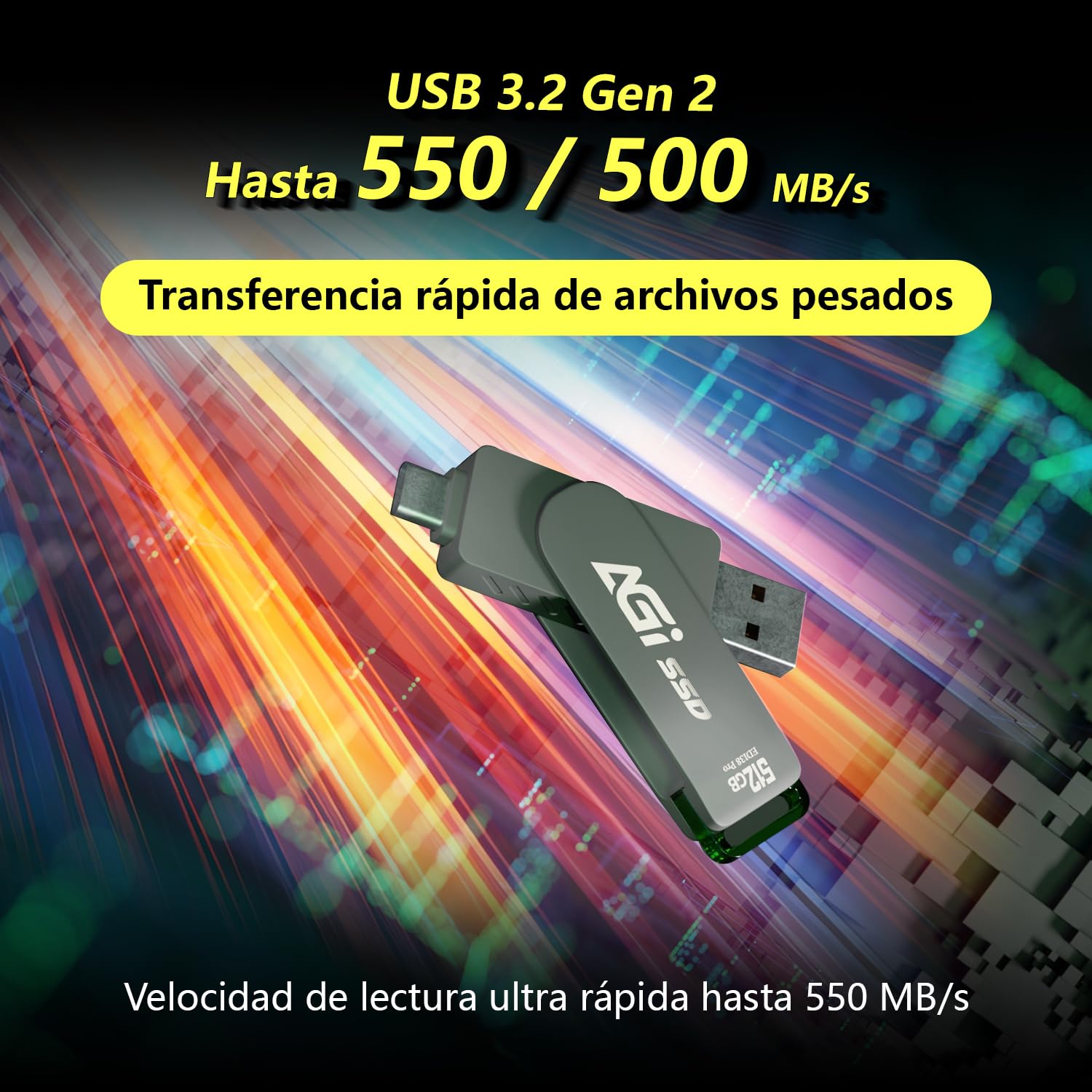 AGI ED138 Pro 512GB SSD Externo Portatil USB 3.2 Gen 2 Dual para PC Laptop