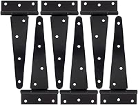 HLMOptimo 8 Inch Heavy Duty Rustproof T Strap Hinges (6 Pack) for Sheds, Gates, Barns & Doors - Black Wrought Iron Style
