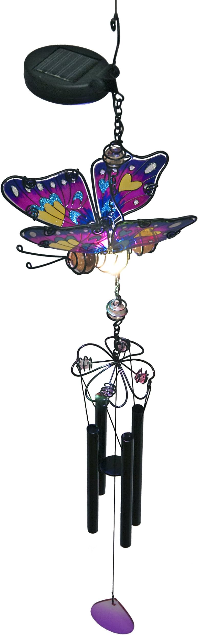 Purple Butterfly Wind Chime with Color Changing Solar Powered LED