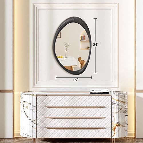 Miniatura 2 de AAZZKANG Espejo irregular negro asimétrico montado en la pared, espejo grande y moderno con marco de madera para baño, dormitorio, sala de estar,