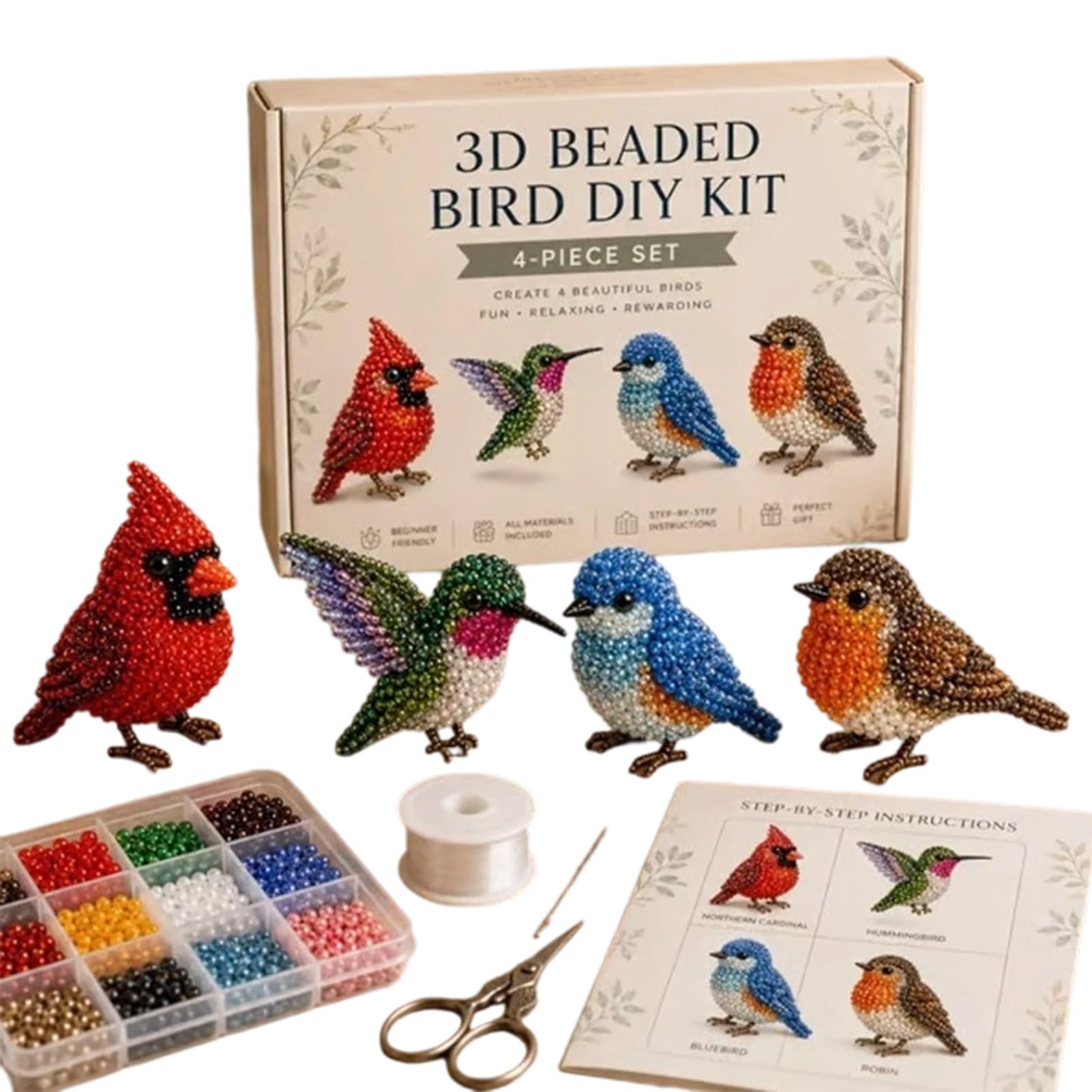 Porceosy Tiny 3D Beaded Animal DIY Kit, 3D Beaded Kit with Instructions, Handmade Cute Bead Craft Set for Adults Beginners Teens, Creative Arts Crafts Decor A