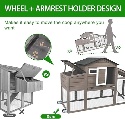 Miniatura 3 de Gallinero con caja de anidación grande móvil - Patio trasero de madera para gallinero al aire libre, jaula de aves de corral al aire libre, techo de