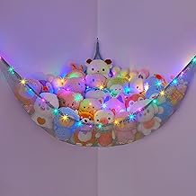 MHJY Toy Hammock for Stuffed Animals Soft Toy Storage Net with LED Light, Cuddly Toys Organizer Holder Large Corner Hanging Net Plush Macrame Kids Bedroom Nursery Furniture Room Decor