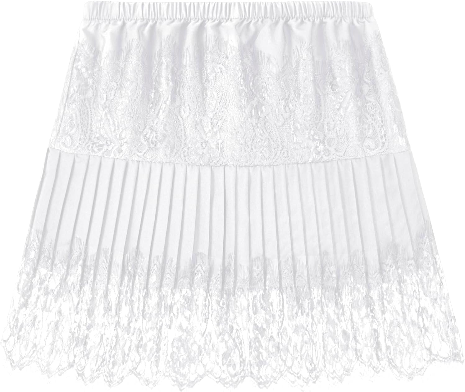 Girstunm Women's Mini Adjustable Removable Layered Sweep Shirt Underskirt Shirt Extender with Buttons Medium White Flower Lace