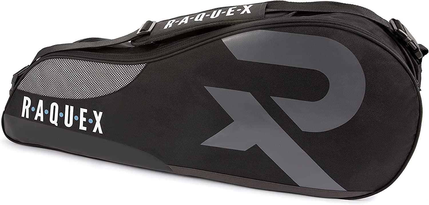 Raquex Schlägertasche - Blau/Schwarz/Magenta - für Tennis-, Badminton- und Squashschläger. Tennistasche für bis zu 6 Schläger + Zubehör + Sportschuhe