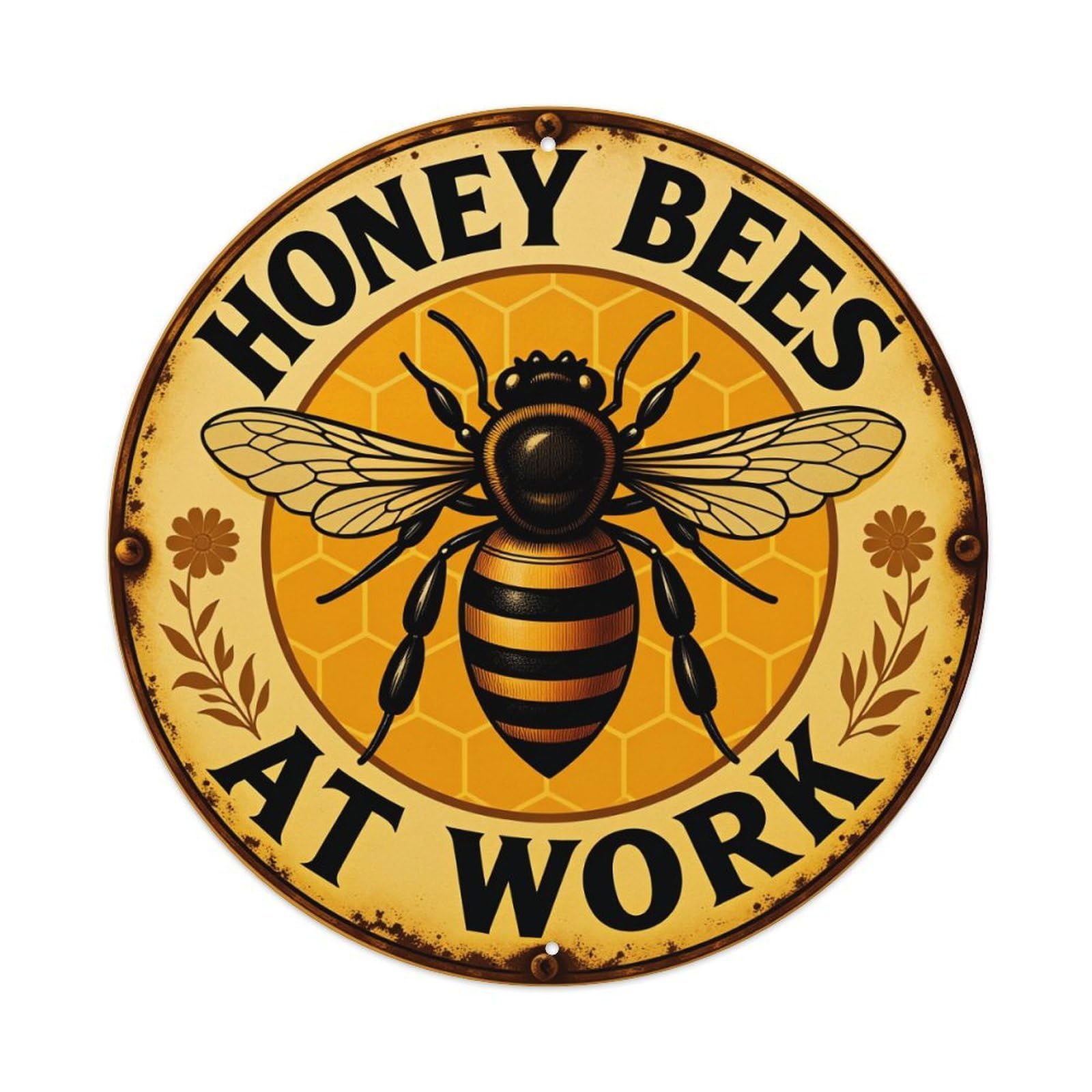 Honey Bee Work Sign Pattern Metal Tin Sign Vintage Garden Bedroom Cafe Bar Man Cave Home Wall Decor Metal Poster 8x8 inches