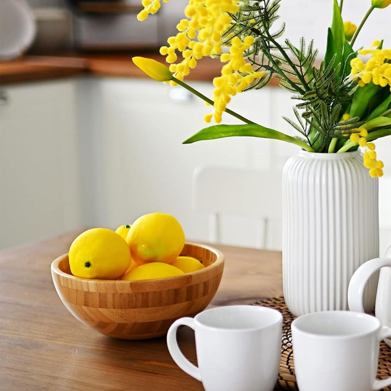 10 Piezas Limón Amarillo Artificial, Limones Amarillos Artificiales, Falso de Limón Artificiales, Limones Artificiales Decorativos para Decoración de Mesa de Cocina Hogar Centros de Mesa