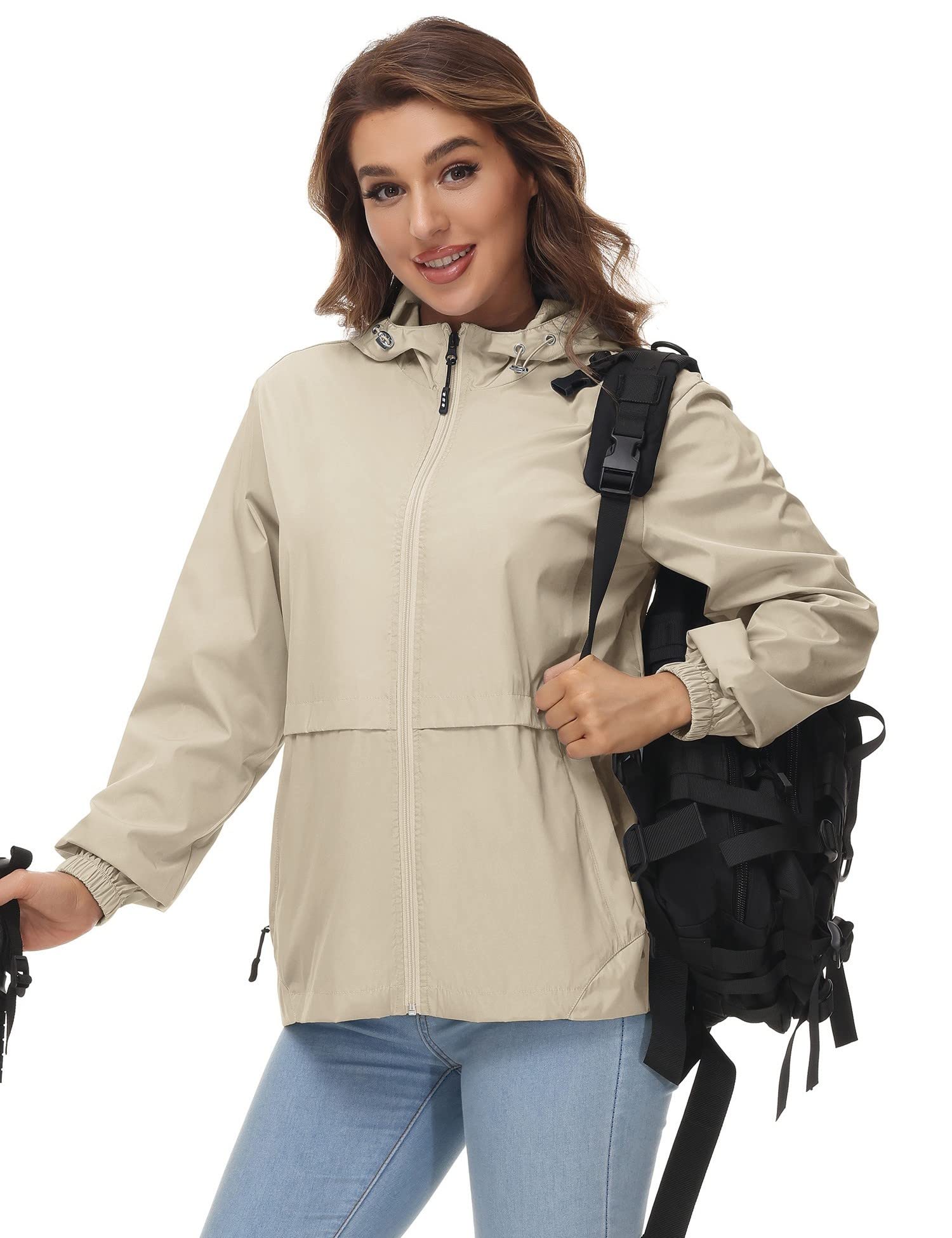 Chaqueta impermeable ligera para mujer, cortavientos con capucha plegable para actividades al aire libre — view 6