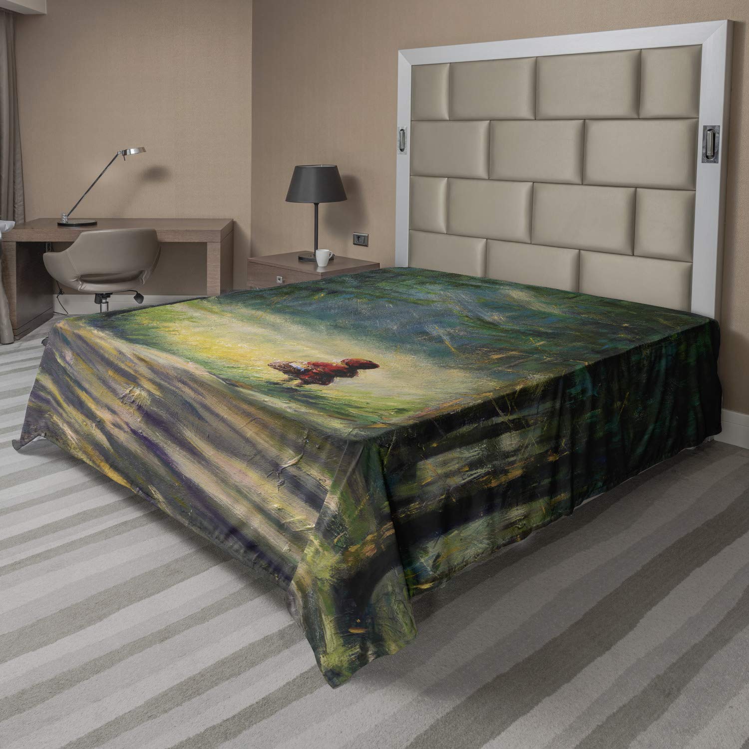 Ambesonne Fantasy Flat Sheet, Watercolor Traditional Story Illustration Girl with Red Dress Brush Strokes, Soft and Comfortable Top Sheet Decorative Bedding 1 Piece, Full Size, Multicolor