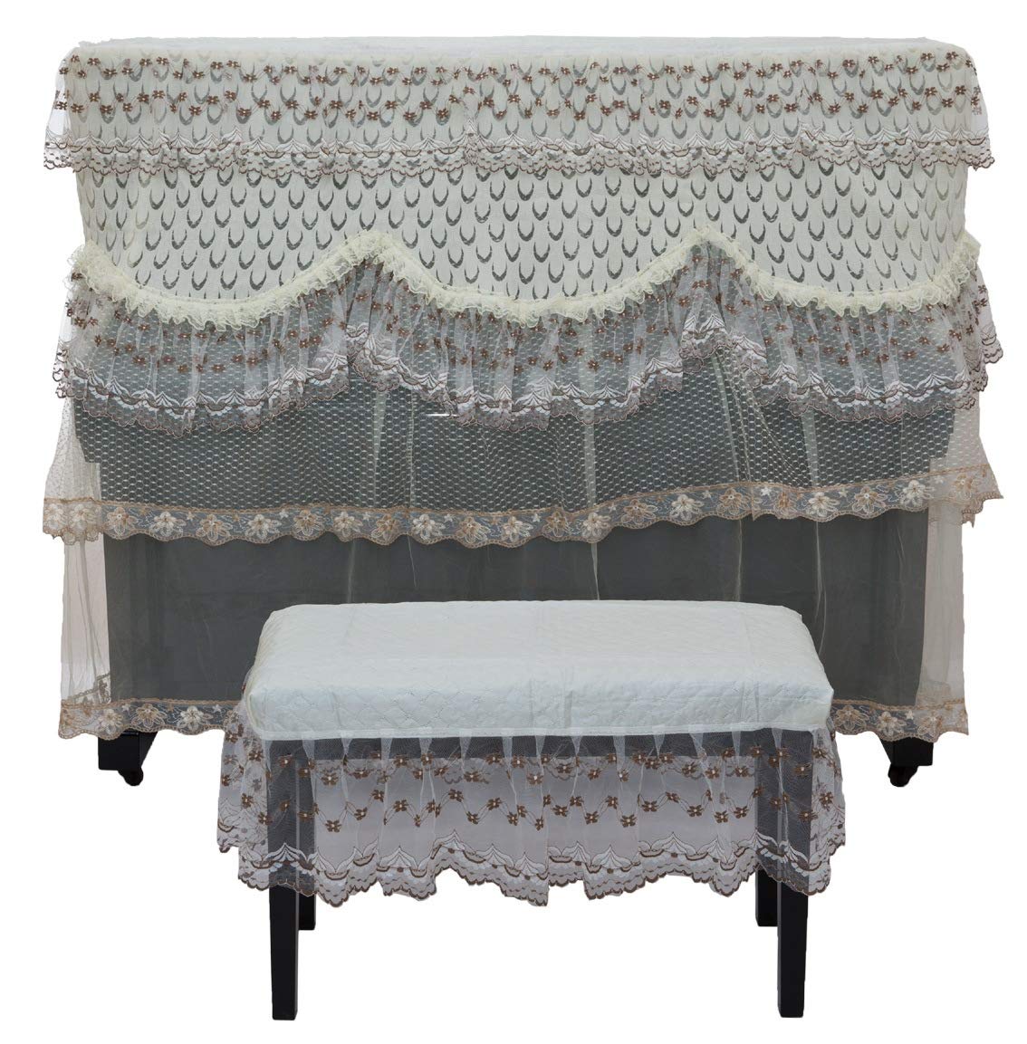Piano Dust Cover Cloth With Stool Embroidery Lace Thickened Quilting Universal Upright Protective Full For Piano/a/double (a Single Stool)