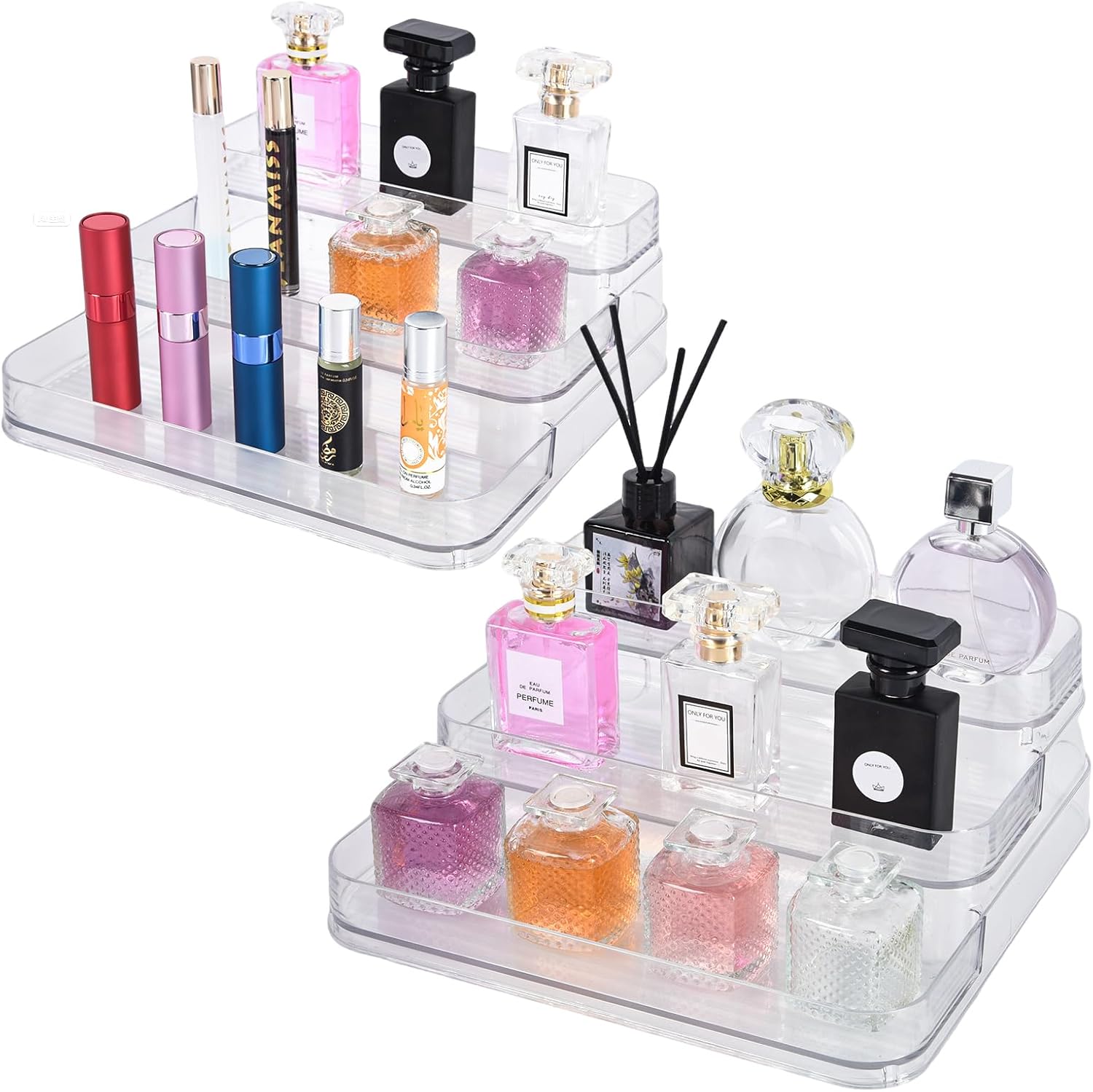 2 Pack Perfume Display Mini Perfume Organizer & Mini Scented Oils Organizer Vanity Display Case, 3 Tiers Perfume Cabinet for perfume shelf Clear Acrylic Display Case a Great Storage Helper at Home