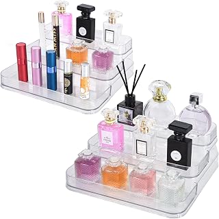 2 Pack Perfume Display Mini Perfume Organizer & Mini Scented Oils Organizer Vanity Display Case, 3 Tiers for perfume shelf Clear Acrylic Display Case a Great Storage Helper at Home