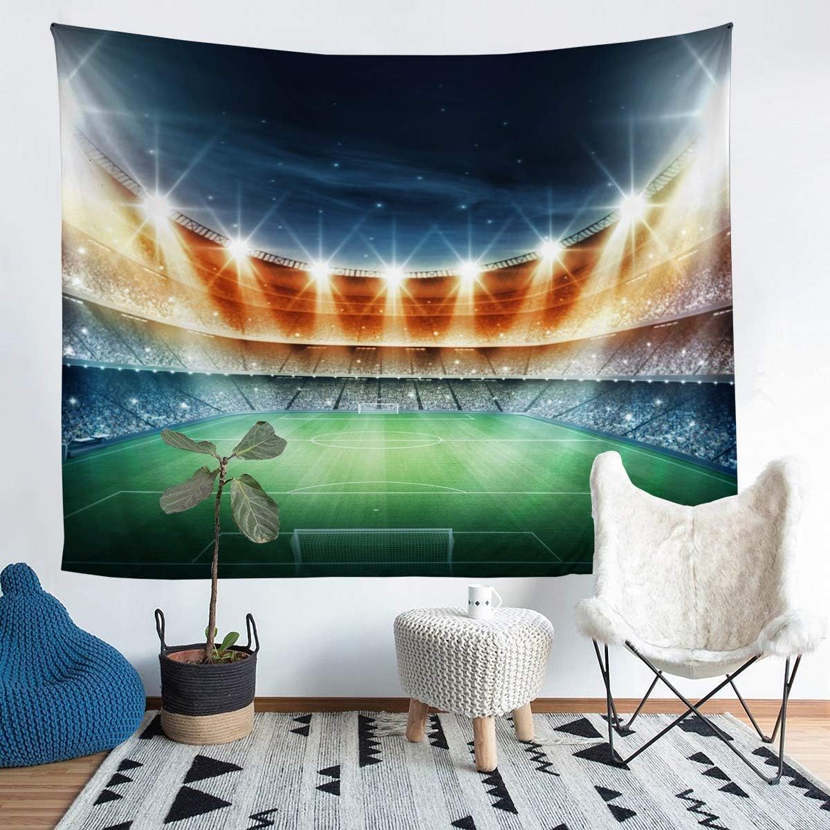 Arazzo da Parete Campo da Calcio 240x260 cm Arazzo Extra GrandeStadio Arazzi Morbido Tessuto in Microfibra Decorazione per Camera da Letto Soggiorno, dormitorio a-3597
