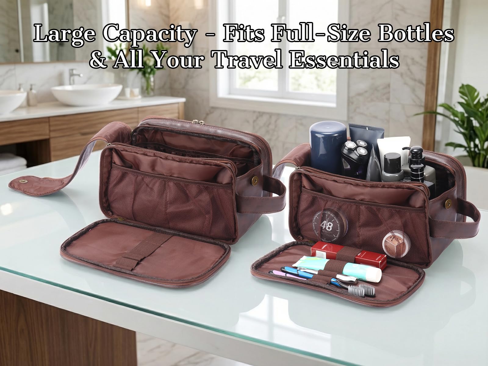 OXYEFEI Regalos personalizados para hombres, bolsa de aseo grande personalizada para hombres, cuero sintético personalizado, impermeable, artículos de aseo personal para hombre, viaje con kit esencial