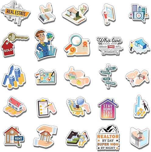 Miniatura 3 de Paquete de 50 calcomanías divertidas de bienes raíces para botellas de agua, vinilo impermeable, portátil, equipaje, casco, álbumes de recortes,