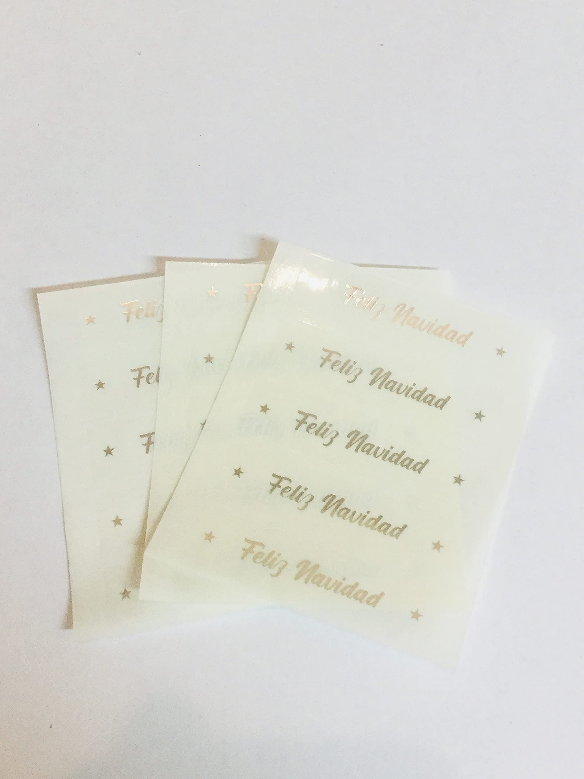 Pack of 24 Feliz Navidad Spanish Christmas Stickers, Bright Shiny Gold, Shiny Silver or Rose Gold on Clear Transparent (Silver on Clear)
