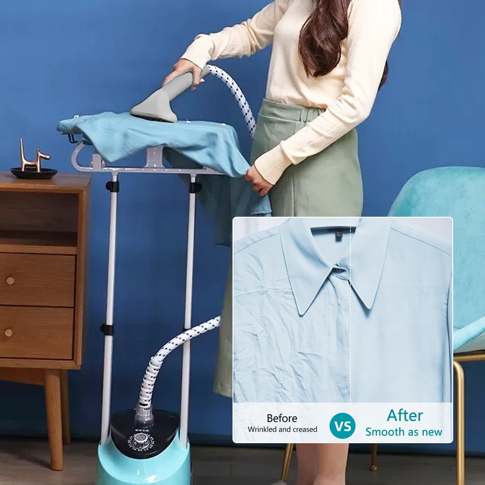 Ferro da Stiro Verticale, Stirella Verticale da 2000W Vapore Costante da 36g/min 11 Modalità Vapore con Ampio Serbatoio dell'Acqua da 2L e Doppia Asta Retrattile Stiratrice a Vapore Verticale