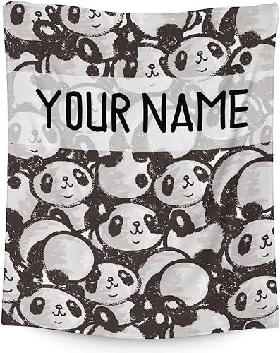 Miniatura 80 de Manta de panda personalizada con nombre, 30 x 40 pulgadas, bonita manta para niños, mantas de felpa suave colorida para sofá, oficina