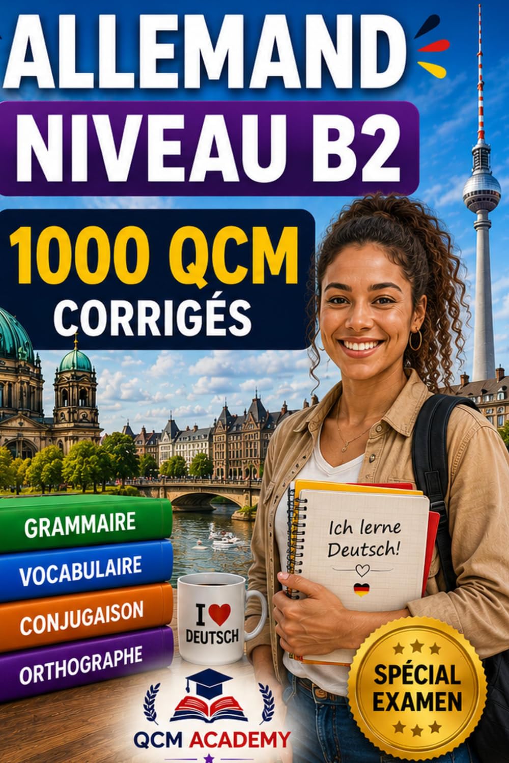 Allemand Niveau B2: 1 000 QCM corrigés | Cahier d'entraînement pour perfectionner son allemand en autonomie | Vocabulaire, grammaire, conjugaison, orthographe | CECRL
